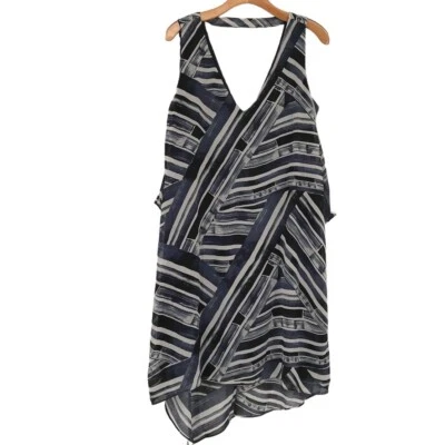 Dana Buchman Azul Estampado Rayas Sin Mangas Forrado Talla 10 Mujer Nuevo Foto 1 de 4