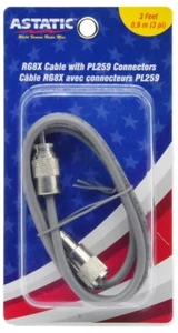 Cable coaxial Astatic A8X3 CB/HAM antena radio RG8X con PL259 - 3 pies - Imagen 1 de 5