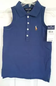 NWT Ralph Lauren Girls Sleeveless Polo Collared Shirt Tank Top Navy Blue Size 5 - Picture 1 of 3