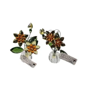 Ganz Crystal Expressions Flower Figurine Set Orange and Green Plastic Rhinestone - Picture 1 of 9