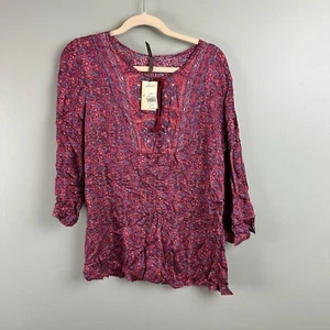 Stetson Womens Blouse Top Size LG Sheer Paisley Long Sleeves Rope Neck New Rayon - Picture 1 of 9