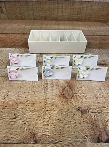 Vintage Shafford Porzellan Namenskarte Tischhalter ~ 6er Set Blumen mit Box - Bild 1 von 8