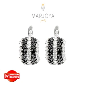 Orecchini mezza luna con pavè di zirconi bianchi e neri in argento 925 - Bild 1 von 5