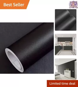 Durable Matte Black Self-Adhesive Wallpaper - 30.75 ft² Stain Resistant - Picture 1 of 9