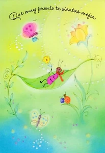 Spanish GET WELL Card, Cute Garden Bug Relax by Hallmark Sinceramente + Envelope - Picture 1 of 6