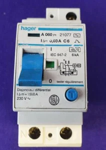 Hager 6A Amp RCBO 30 mA Type C 21077 C6 - Picture 1 of 2