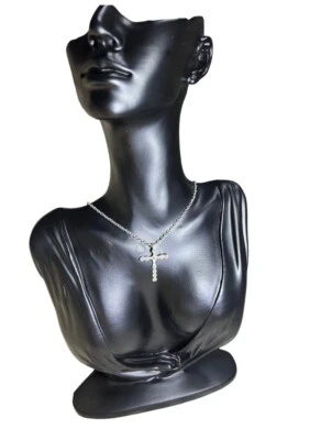 Collana catenina Donna color argento con strass con ciondolo  Croce Crocetta - Immagine 1 di 2