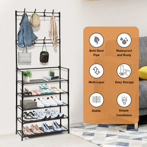 8 Shoe Hooks, Storage 3-in-1 Multipurpose Rack With Holder with Coat Shoe - Picture 1 of 10