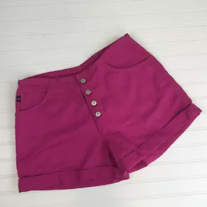 Gitano Denim Shorts Womens 14 Pink Fuchsia Retro Button Fly Cuffed Vintage 90s? - Picture 1 of 6