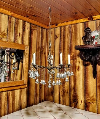 Antigua araña veneciana de cristal de LATÓN del siglo XIX hecha en España ¡A la luz de las velas! Foto 1 de 4