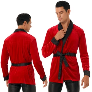 Men's Velvet Christmas Costume Short Kimono Robe Bathrobe Xmas Party Pajamas Top - Picture 1 of 39