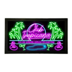 Club Tropicana Bar Runner Mat Eighties Neon Cocktail Style Home Pub 80s Man Cave - Foto 1 di 3
