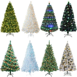 4/5/6/7Ft Christmas Tree With LED Light/Prelit Fibre Optic/Snowy Cover/Pine Cone - Picture 1 of 33