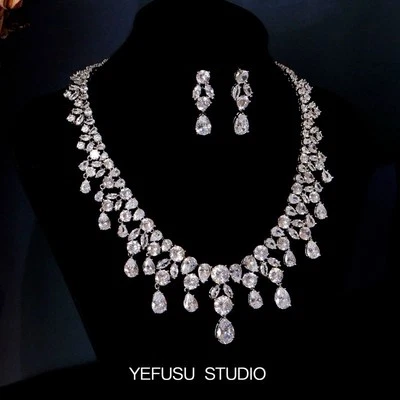 zirconia  Crystal Bride Wedding necklace and earrings set - Image 1 of 3