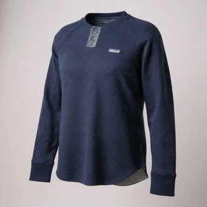 Patagonia Wool Blend Diamond Quilt Henley Sweater Pullover Hiking Navy L - Picture 1 of 6