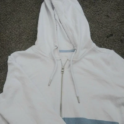 Chaqueta deportiva Calvin Klein para mujer talla 20 pulgadas blanca con capucha cremallera a rayas Foto 1 de 4