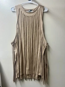 ASOS All Over Fringe Tank Tunic Beige Festival Concert Western Gypsy Hippie M/L - Picture 1 of 7