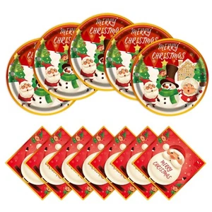 40pcs Christmas Paper Plates and Napkins Set, Disposable Holiday Santa Claus ... - Picture 1 of 7