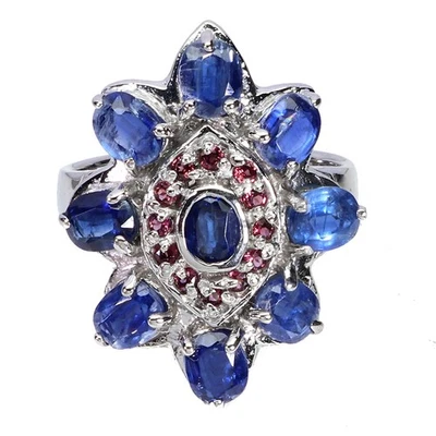 Anillo de plata de ley 925 ovalado cianita 5x4 mm rodolita granate piedras preciosas joyería 8 Foto 1 de 4