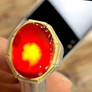 Blood Red Oval Cut Yameni Ring, Men Handmade Ring, Agate 925 Silver Ring, Aqeeq - Picture 1 of 3