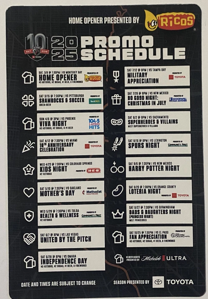 2025 SAN ANTONIO FC Schedule ⚽️ Soccer Sked NEW‼️ SUPER COOL MAGNET — 第 1/1 张图片