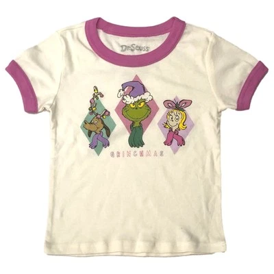 Girls White & Pink Grinch Christmas Holiday T-Shirt Tee Shirt - Image 1 of 2