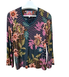 Johnny Was Delfino Floral V Neck Kimono Sleeve Jersey Top XS Multicolor Boho - Bild 1 von 8