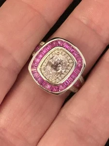 Kunzite w Lab Pink Sapphire Ring Sz 8 - Picture 1 of 7