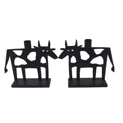 Винтажный металлический художественный абстрактный коровий подсвечник скульптура черный дальняя сторона ТЯЖЕЛЫЙ - Изображение 1 из 4