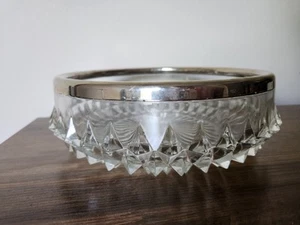 VTG HEAVY CUT CRYSTAL BOWL WITH SILVER RING - Picture 1 of 2