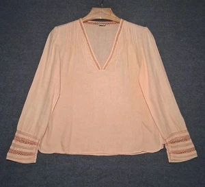 Camicia Garnet Hill 100% lino taglia 8 arancione ricamato occhiello pintuck pullover - Foto 1 di 13