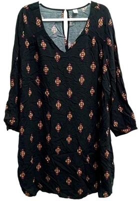 Top para mujer Old Navy negro rayón XXL estampado boho cuello en V manga larga Foto 1 de 4