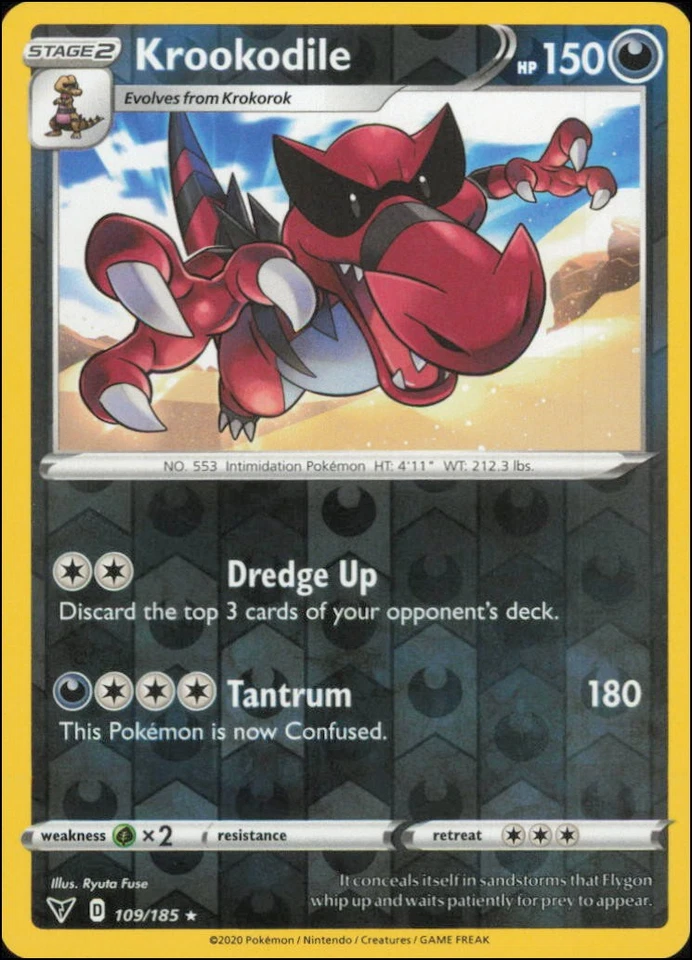 Pokemon - Krookodile #109/185 - SWSH04: Vivid Voltage Reverse Holo - Image 1 of 2