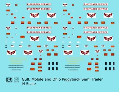 Красно-белые наклейки в масштабе N для полуприцепа Gulf Mobile и Ohio Piggyback - Изображение 1 из 3