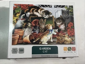 Cats in Garden 1000pc jigsaw puzzle 520mm x 380mm- New & Sealed - Picture 1 of 3