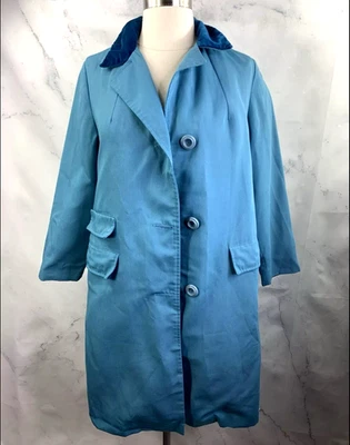 Gabardina vintage años 70 Sears mod S 60 chaqueta azul cuello terciopelo retro rara espía Foto 1 de 4
