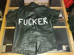 Lederhemd, ledergefüttert, Polizeihemd NY, mit "FUCKER" Aufnäher, ca L, GAY - Bild 1 von 14