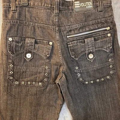 Pantalones de mezclilla holgados Evolution In Design negros para hombre 34x34 ojal bolsillos con cremallera Foto 1 de 4