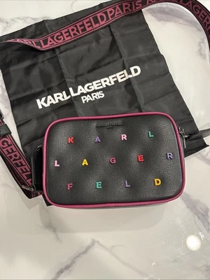 Karl Lagerfeld Maybelle Pebble Leather Rainbow Letters Strap Purse - Image 1 of 4