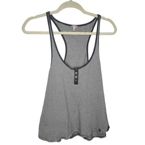 Juicy Couture Gray and White Striped racerback tank top with gold buttons - Picture 1 of 9