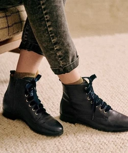 Sezane Eugenie Damen Leder Samt Schnürstiefel Größe EU 37 - Bild 1 von 11