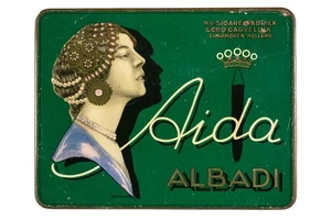 Rare 1920s Dutch “Aida Albadi" litho hinged 10 cigar tin in good condition - Picture 1 of 8