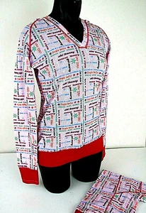 Flirtitude Medium Pajama set Pink Words Thermal Hoodie Long Snowflake Winter NWT - Picture 1 of 10