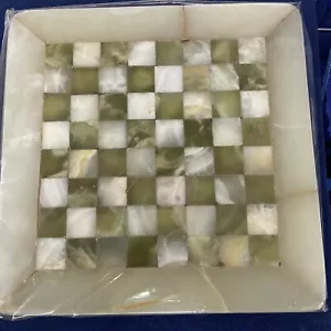 Marble Chess Board Set Italy Green White Agate 8" x 8" Vein Queens Gambit Heavy - Picture 1 of 4