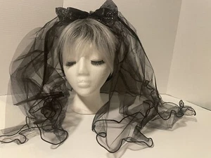 Cosplay Black Headwear Double Layer Veil Cosplay Black Veil Bride 18” New - Picture 1 of 4