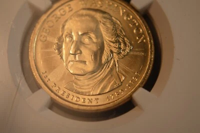 2007 P WASHINGTON DOLLAR ERROR FACE GOUGES MISSING EDGE LETTERING NGC MS 64 - Image 1 of 4