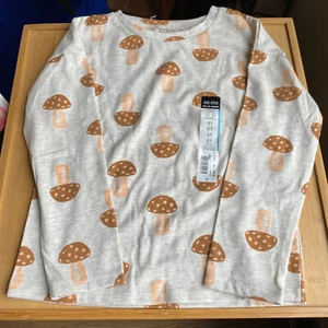 Okie Dokie Girls Round Neck Long Sleeve Shirt Top Oatmeal Mushrooms 5T NWT - Picture 1 of 6