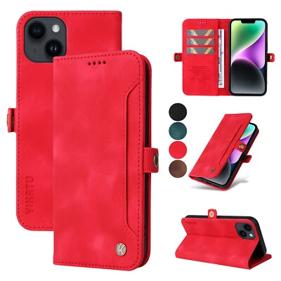 For iPhone 14 13 12 11 Pro XS Max SE3/2 XR 8 7 6s Leather Wallet Card Flip Case - Image 1 of 3