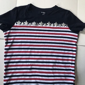 Kim Rogers petite PL 4th of july American pride red white blue short slv blouse - Picture 1 of 10
