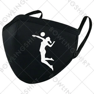 Wear Your Mask! Volleyball female sign Fun Printed Black Cloth Mask - Picture 1 of 1